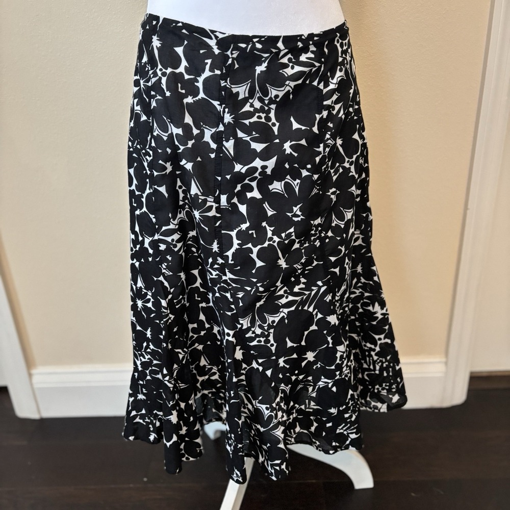 Jones New York 100% Cotton A Line Flared Black/white Floral Women's‎ Sz8 Skirt